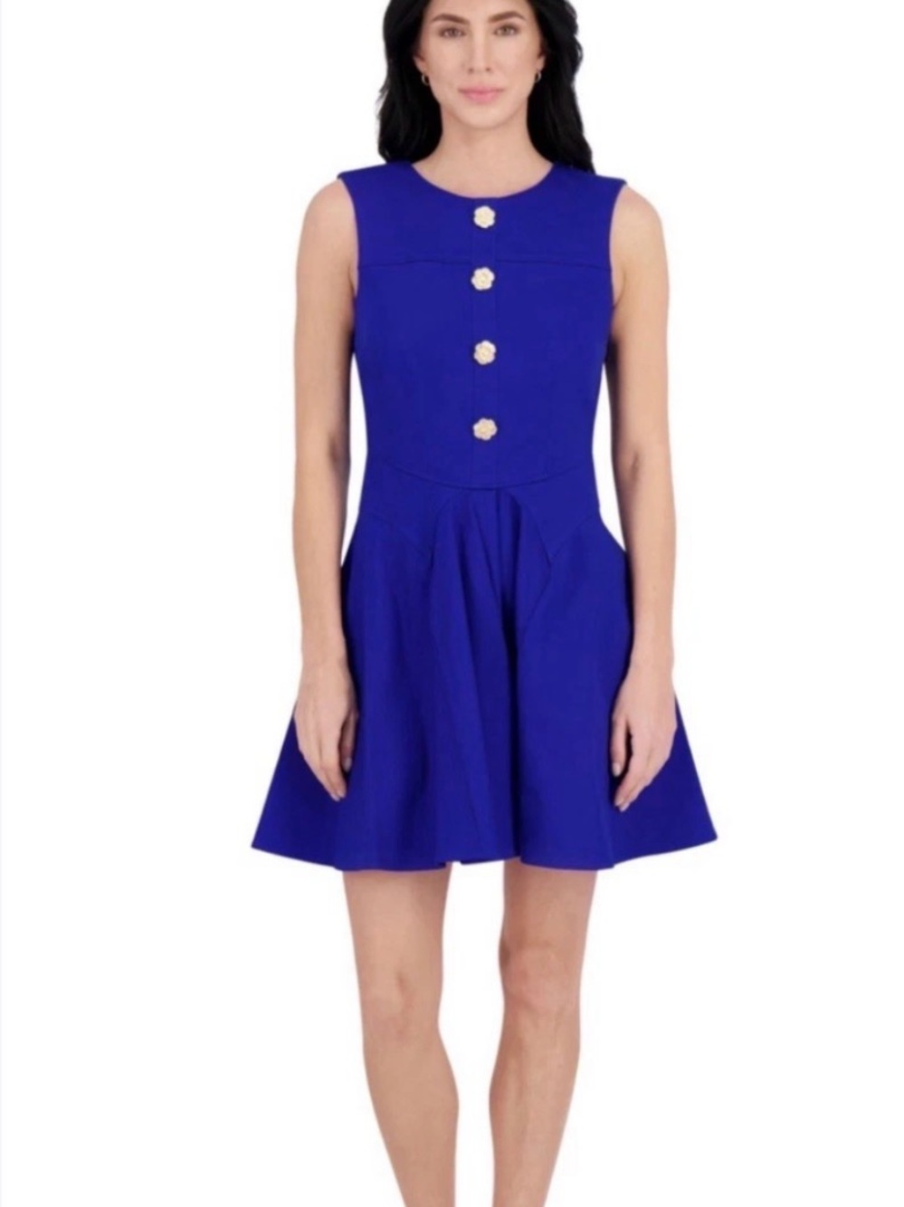 Kensie Sleeveless Royal Blue Fit-and-Flare Dress with Decorative Buttons - Picture 2 of 2